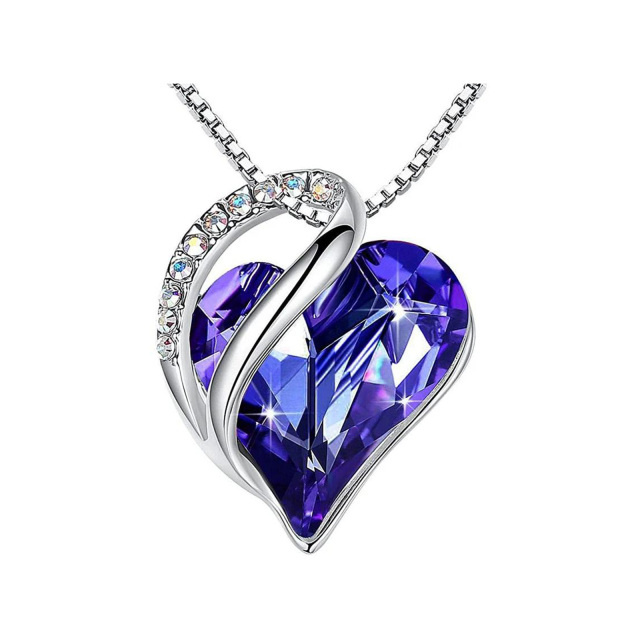 925 Silver Crystal Heart Pendant Necklace-5