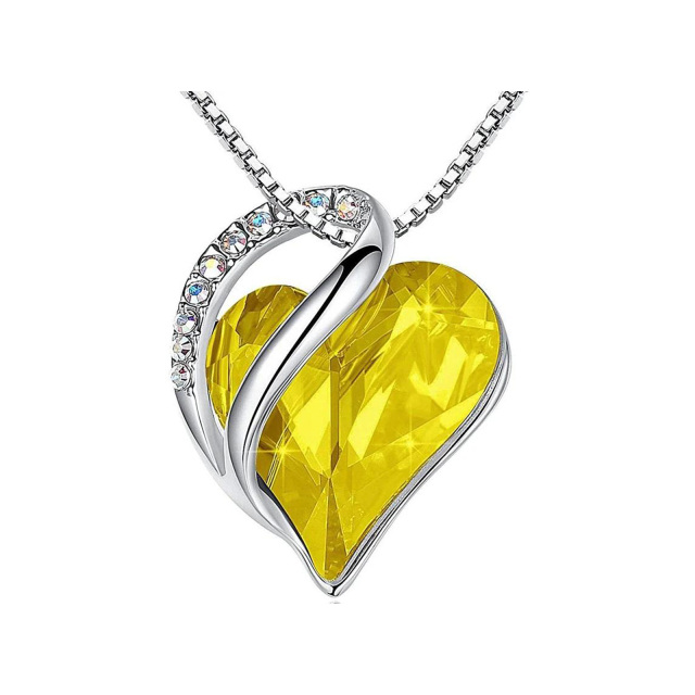 925 Silver Crystal Heart Pendant Necklace-7