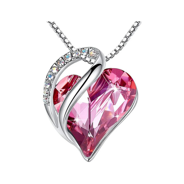 925 Silver Crystal Heart Pendant Necklace-8