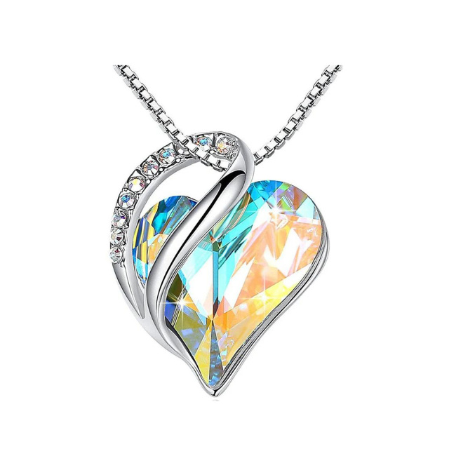 925 Silver Crystal Heart Pendant Necklace-9