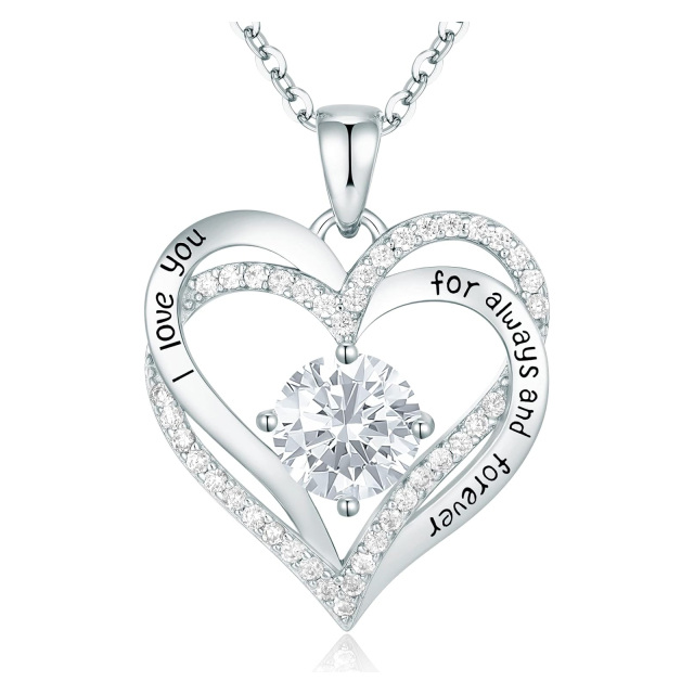 Forever Love Heart Women Necklace 925 Sterling Silver Rose Gold Plated Birthstone Pendant-3