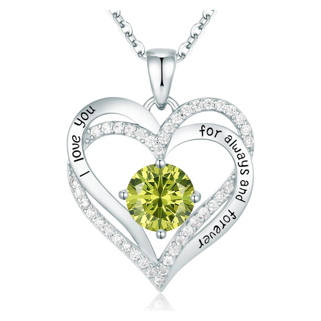 Forever Love Heart Mulheres Colar 925 Prata Esterlina Banhado A Ouro Rosa Birthstone Pingente-6