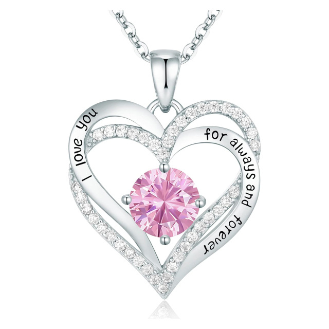 Forever Love Heart Women Necklace 925 Sterling Silver Rose Gold Plated Birthstone Pendant-8