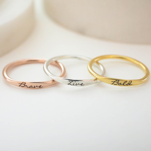Sterling Silver with Rose Gold Plated Personalized Engraving Couple Ring-1