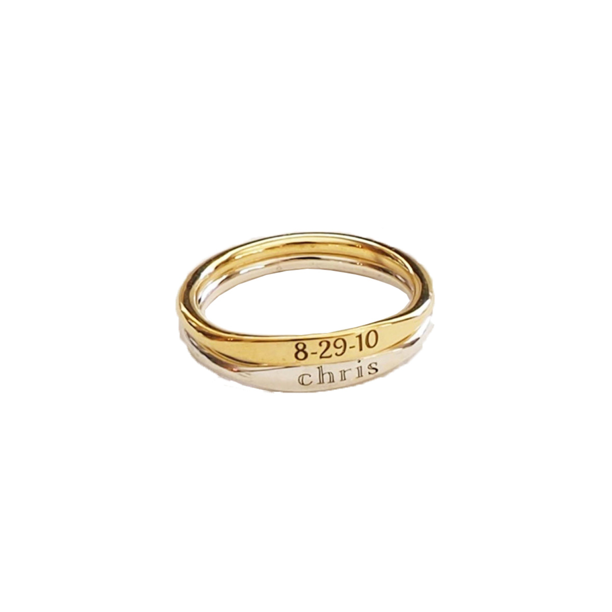 Sterling Silver with Rose Gold Plated Personalized Engraving Couple Ring-1