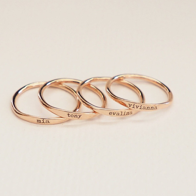 Sterling Silber mit Rose Gold plattiert Personalisierte Gravur Paar Ring-2
