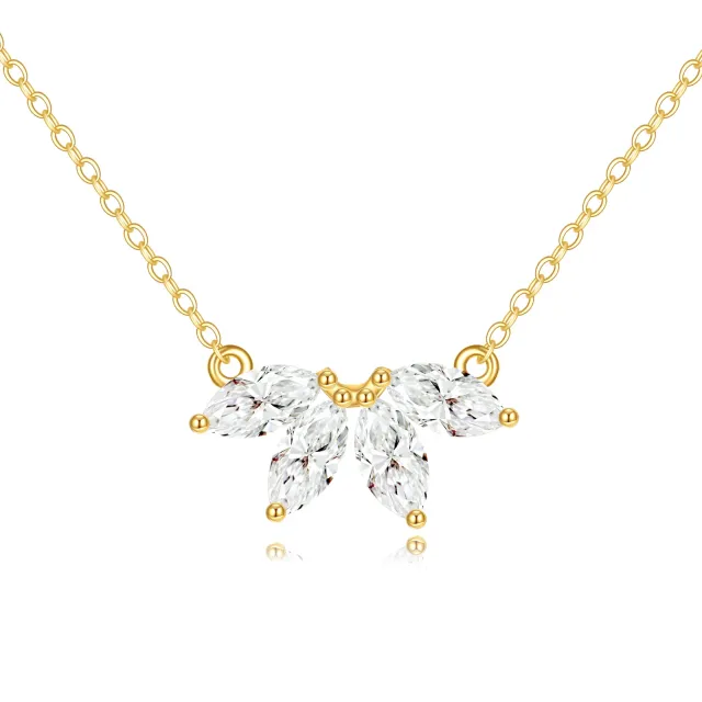 Sterling Silver with Yellow Gold Plated Cubic Zirconia Lotus Pendant Necklace-2