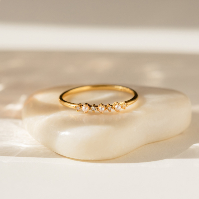 Delicado anillo de diamantes y perlas Anillo de perlas vintage delicado en boda nupcial de plata 925-4