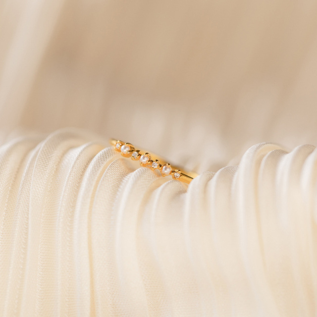 Srebro z pozłacanym pierścionkiem z perłą w kolorze żółtego złota-3