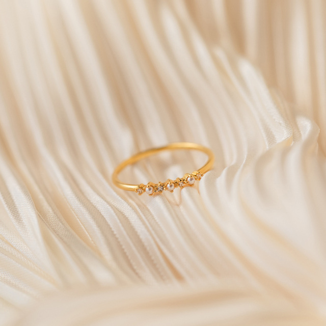 Delicado anillo de diamantes y perlas Anillo de perlas vintage delicado en boda nupcial de plata 925-3