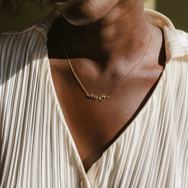 Collana con ciondolo a forma di cuore personalizzato con pietra portafortuna in argento sterling placcato oro giallo-2