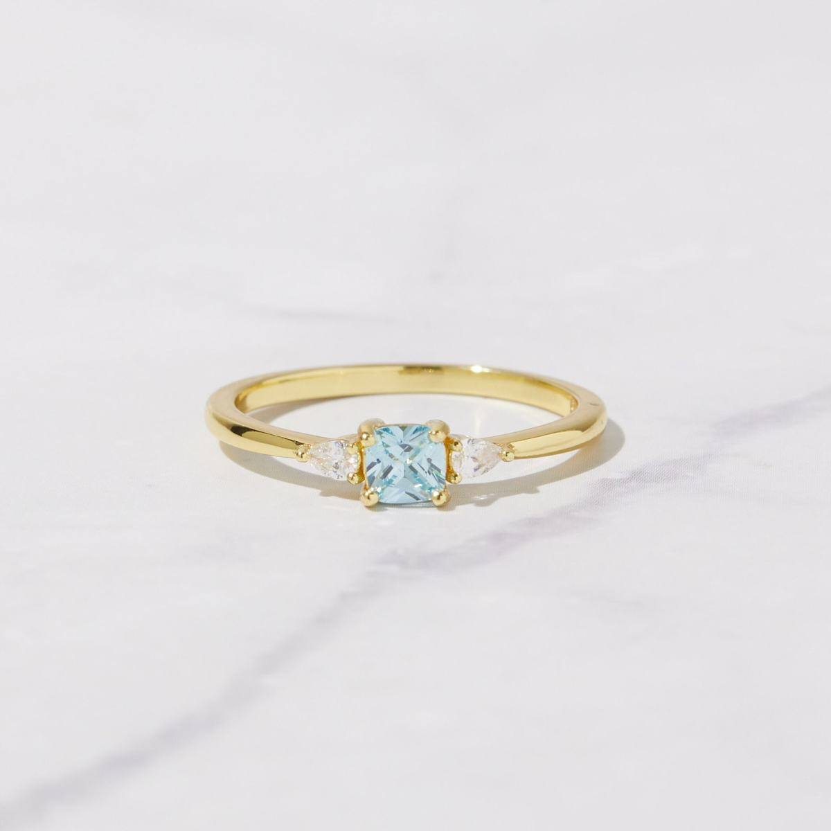 Sterling Silver with Yellow Gold Plated Crystal Square Ring-3