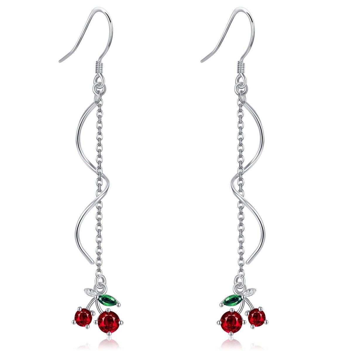 Sterling Silver Cubic Zirconia Cherry Blossom Drop Earrings-1