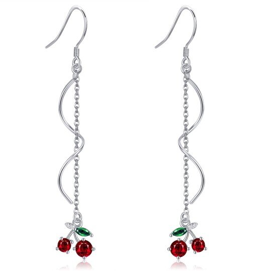 Sterling Silver Cubic Zirconia Cherry Blossom Drop Earrings