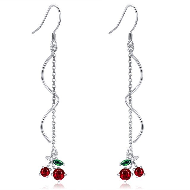 Sterling Silver Cubic Zirconia Cherry Blossom Drop Earrings-2