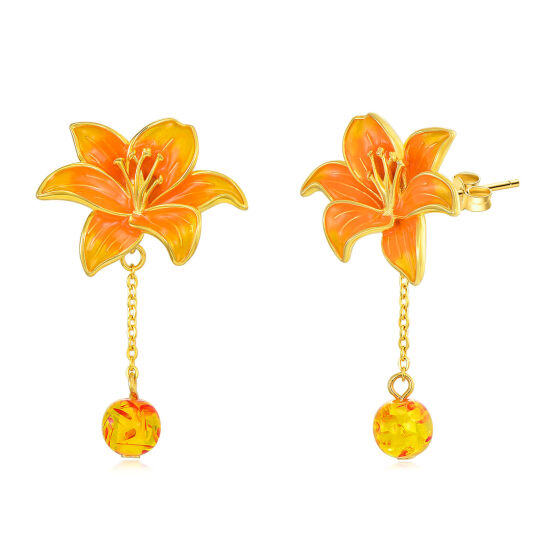 Sterling Silver with Yellow Gold Plated Lily Drop Earrings