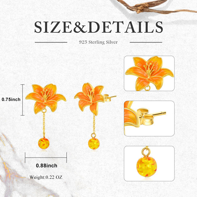 Sterling Silver with Yellow Gold Plated Lily Drop Earrings-4