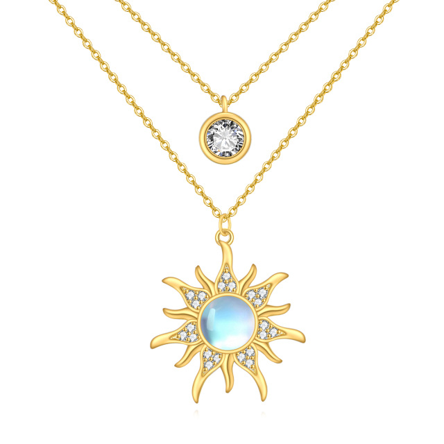 Sterling Silver with Yellow Gold Plated Circular Shaped Moonstone Sun Layered Necklace-1