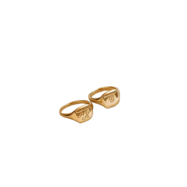 Anel de sinete quadrado personalizado com anel inicial gravado Anéis de casal personalizados-0