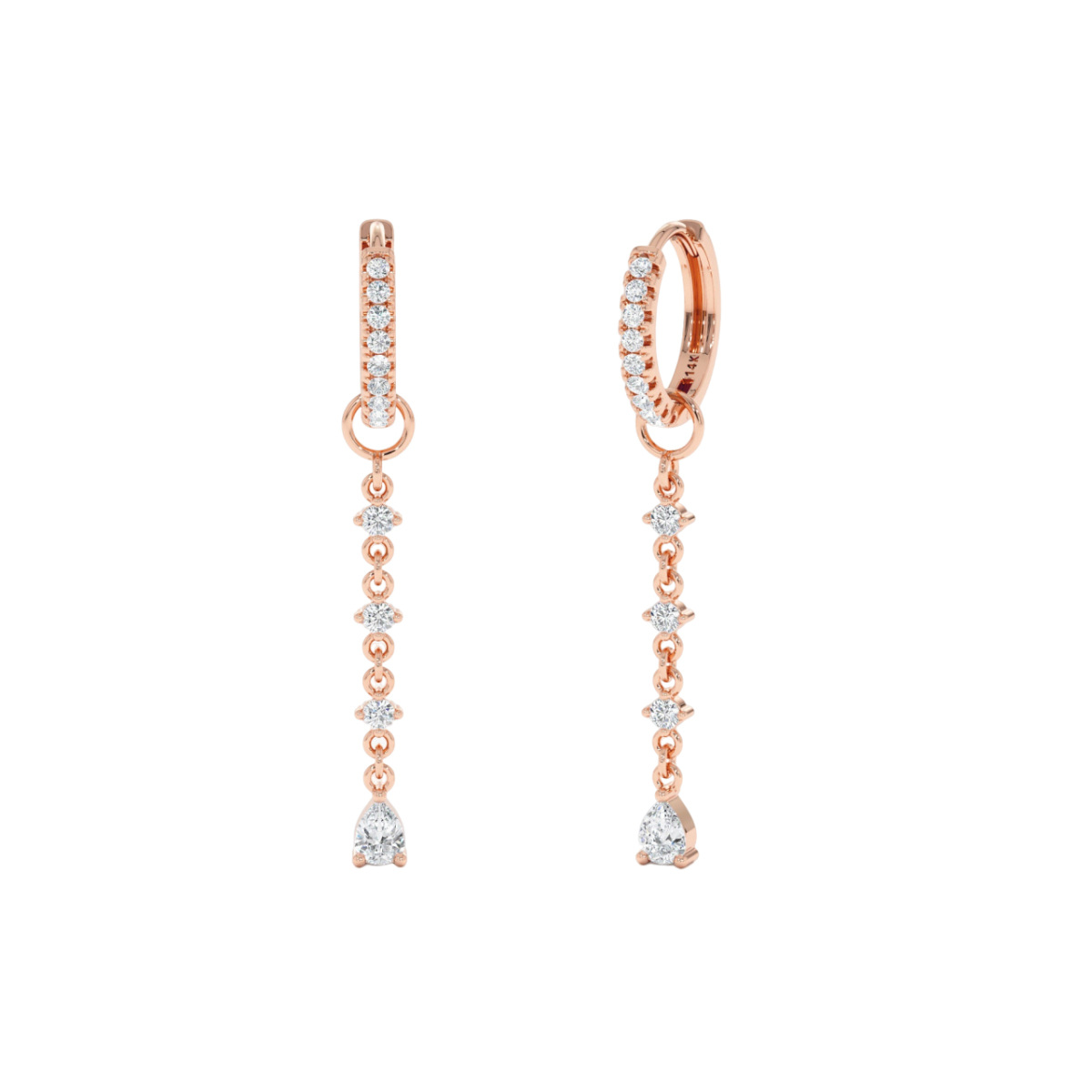 Boucles d'oreilles pendantes rondes en or 14 carats et diamants-1