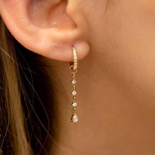 14K Gold Diamond Round Drop Earrings-1