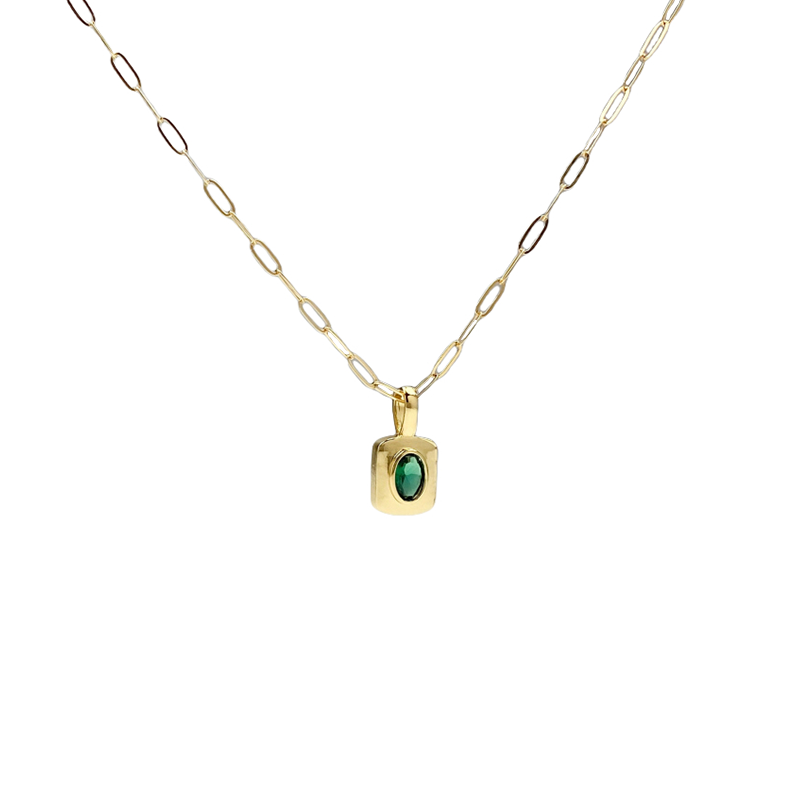 Sterling Silver with Yellow Gold Plated Emerald Square Pendant Necklace-1