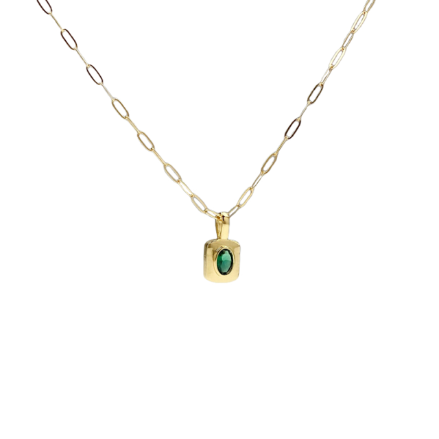Gold filled Emerald Pendant Necklace Gold Necklace Dainty Necklace Layering Necklace-0