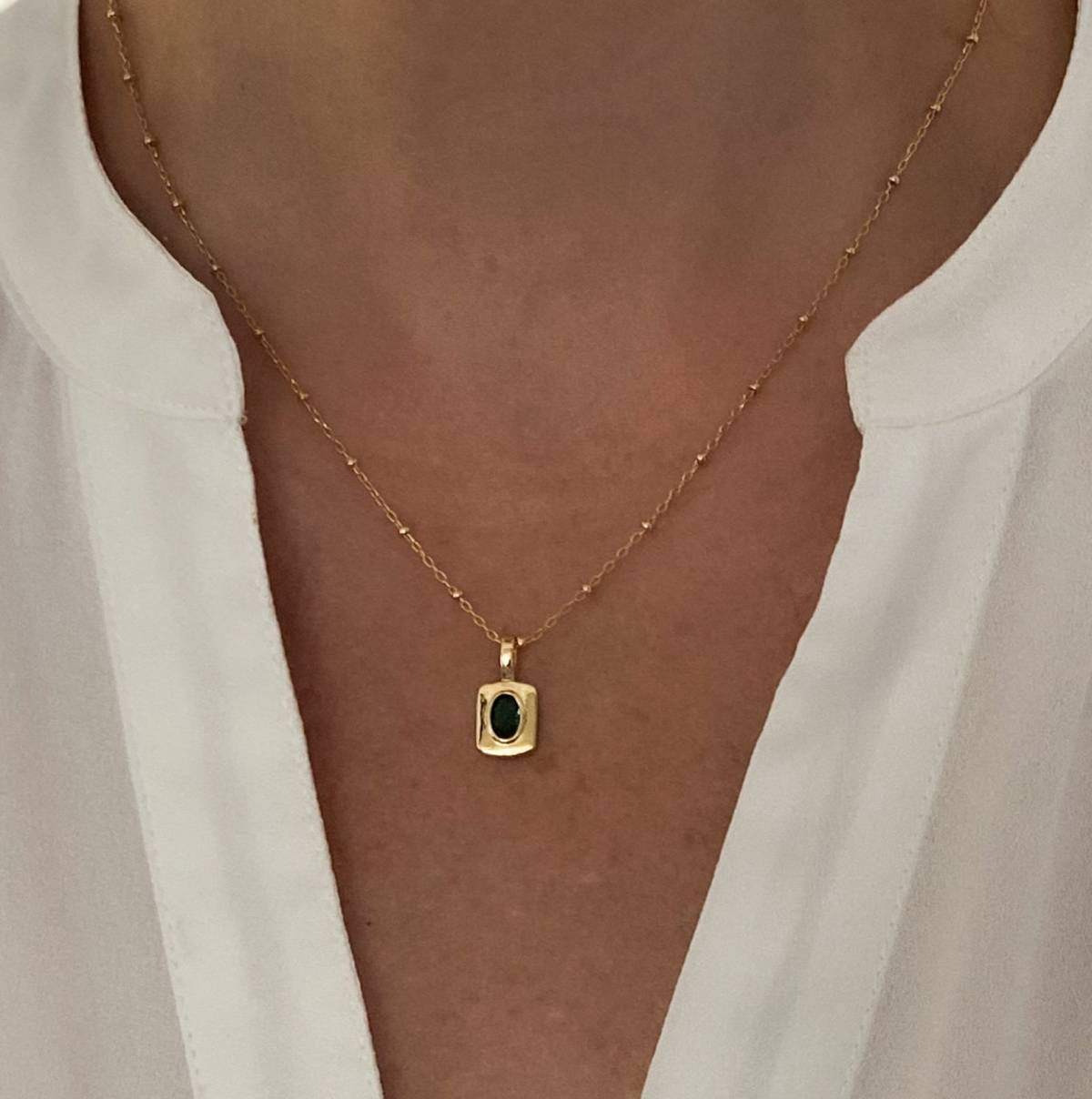 Sterling Silver with Yellow Gold Plated Emerald Square Pendant Necklace-2