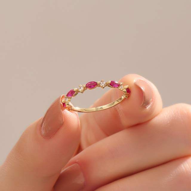 14K Gold Cubic Zirconia & Garnet Couple Engagement Ring-4