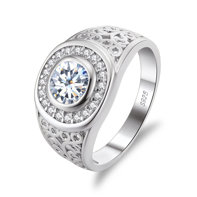 Anello di fidanzamento da uomo in moissanite a forma circolare in argento sterling-1