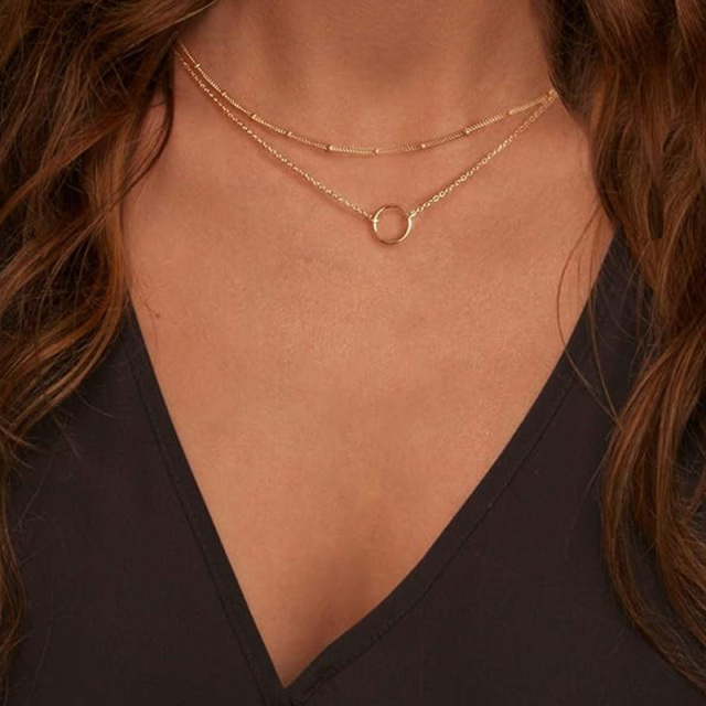 Mehrlagige Herz Halskette Anhänger Handarbeit 18k vergoldet zierliche Gold Choker für Frauen-1