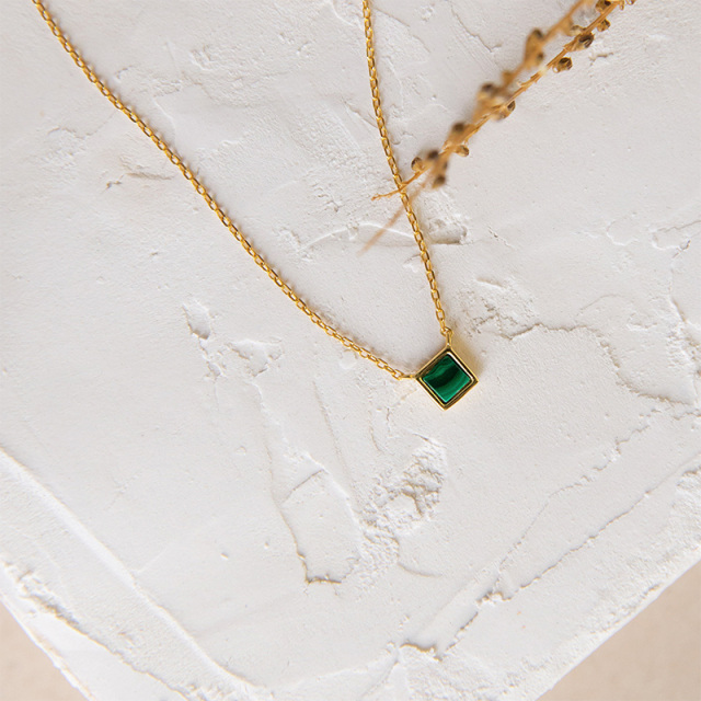 Colar de malaquita delicado colar verde ouro joias de malaquita em S925 presente para ela-3