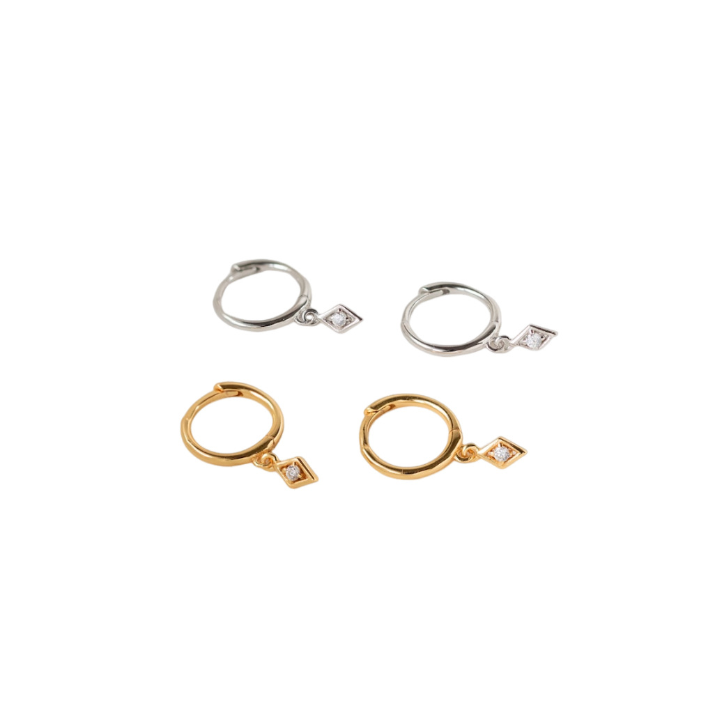 Boucles d'oreilles pendantes en argent sterling et diamants-1