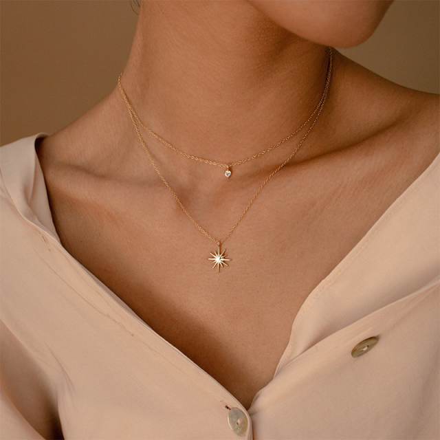 Starburst em camadas colar diamante estrela colar celestial S925 jóias presente para mulheres-1