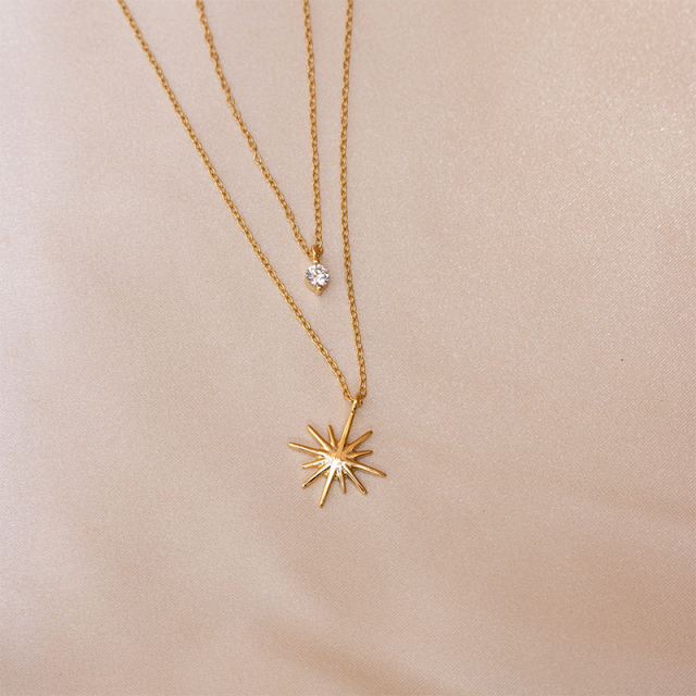 Starburst em camadas colar diamante estrela colar celestial S925 jóias presente para mulheres-2
