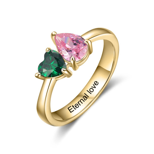 14K Gold Personalized Birthstone & Personalized Engraving Birthstone Ring