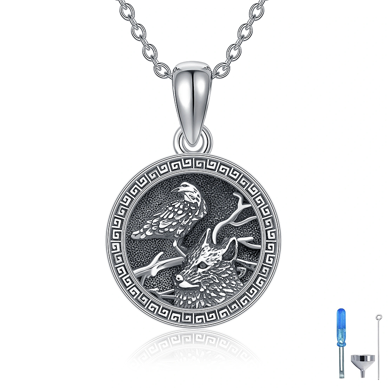 Sterling Silver Eagle & Wolf Urn Necklace for Ashes-1