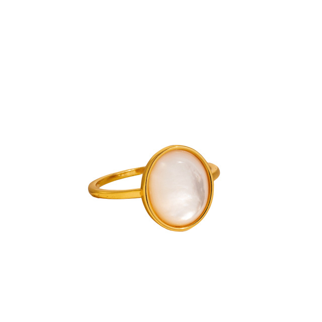 Sterling Silver with Yellow Gold Plated Mother Of Pearl Round Ring-0