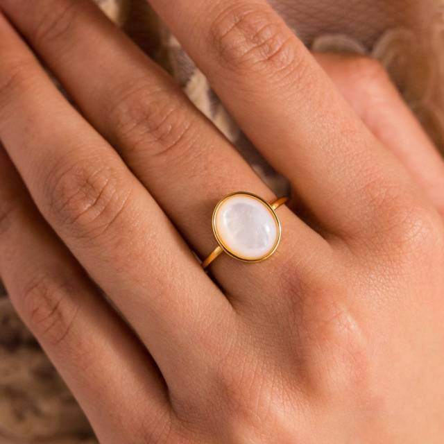 Sterling Silver with Yellow Gold Plated Mother Of Pearl Round Ring-1