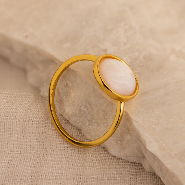 Sterling Silver with Yellow Gold Plated Mother Of Pearl Round Ring-2