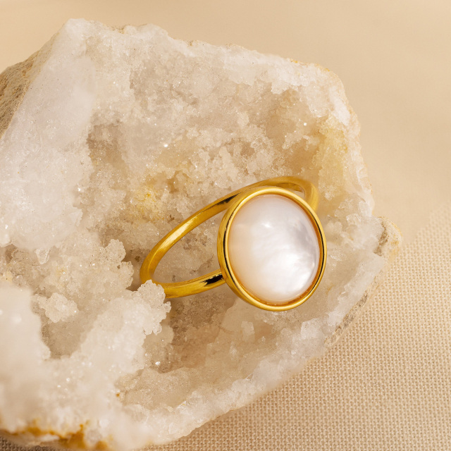 Sterling Silver with Yellow Gold Plated Mother Of Pearl Round Ring-3