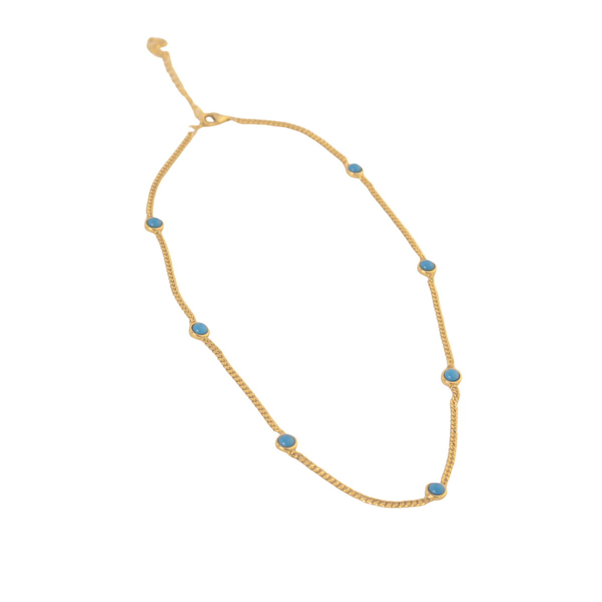 Sterling Silver with Yellow Gold Plated Turquoise Round Metal Choker Necklace-1