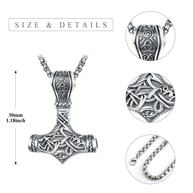 Sterling Silver Thor's Hammer & Viking Rune Pendant Necklace for Men-3