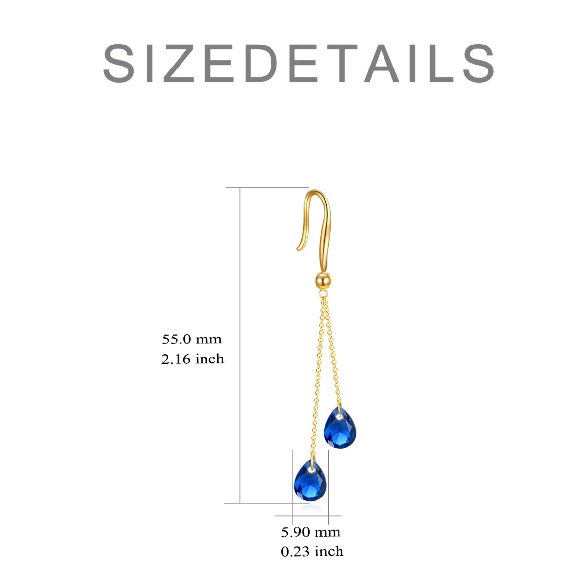 14K Gold Pear Shaped Crystal Drop Shape Drop Earrings-6