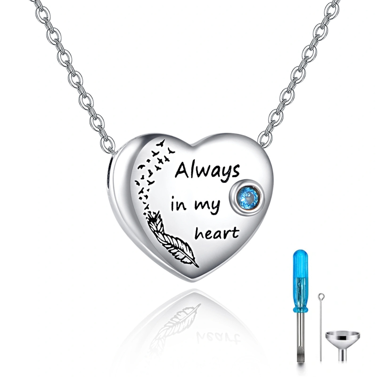 Sterling Silver Round Zircon Heart Urn Necklace for Ashes with Engraved Word-1