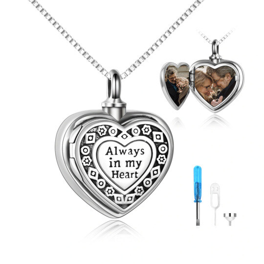 Sterling Silver Heart Personalized Photo Locket Urn Necklace for Ashes