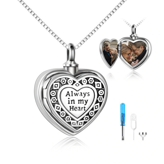 Sterling Silver Heart Personalized Photo Locket Urn Necklace for Ashes-0