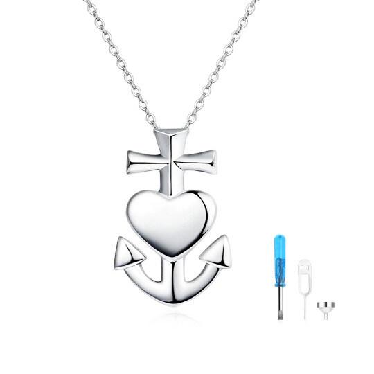 Sterling Silver Anchor & Cross & Heart Urn Necklace for Ashes