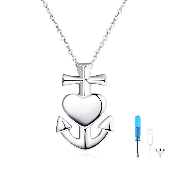 Sterling Silver Anchor & Cross & Heart Urn Necklace for Ashes-0