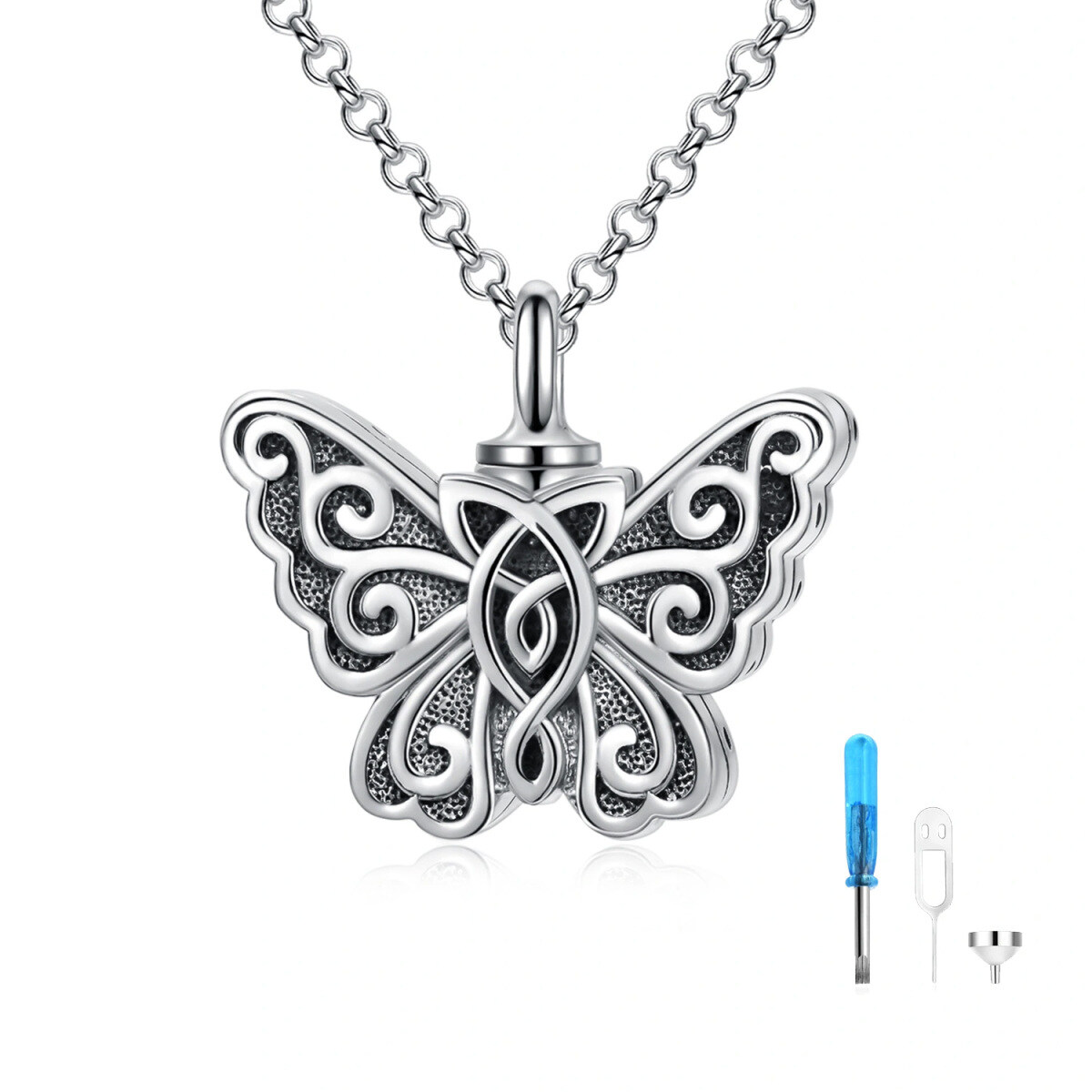 Collar de plata de ley Vintage Celtic Knot Butterfly Urn para cenizas-1